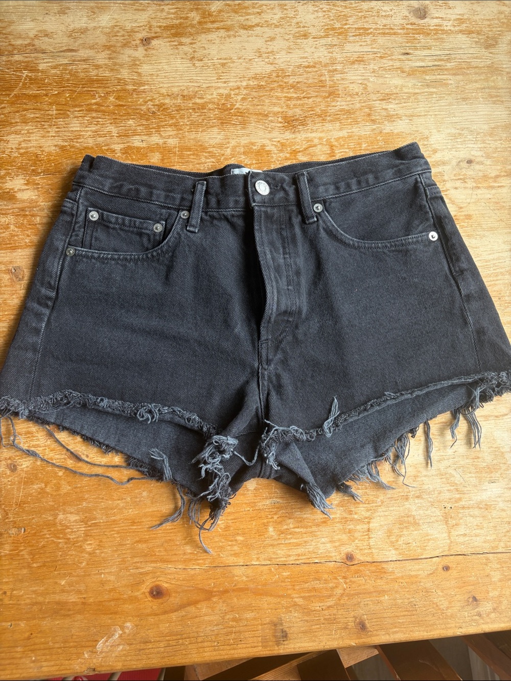 Agolde Black Distressed High-Rise Denim Shorts